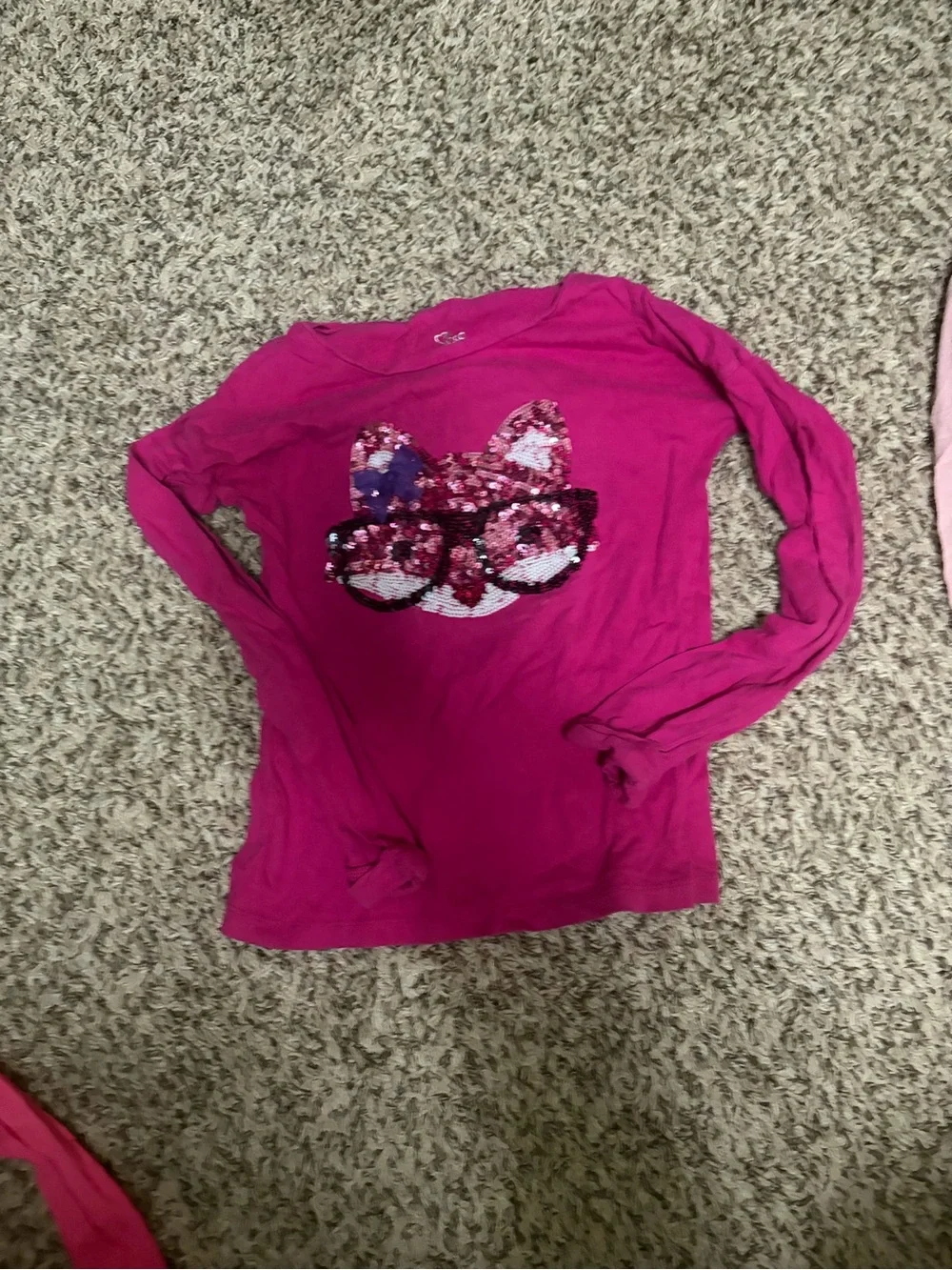 The Children's Place Girls' Hot Pink Sequin Cat Long-Sleeve Pajama Top